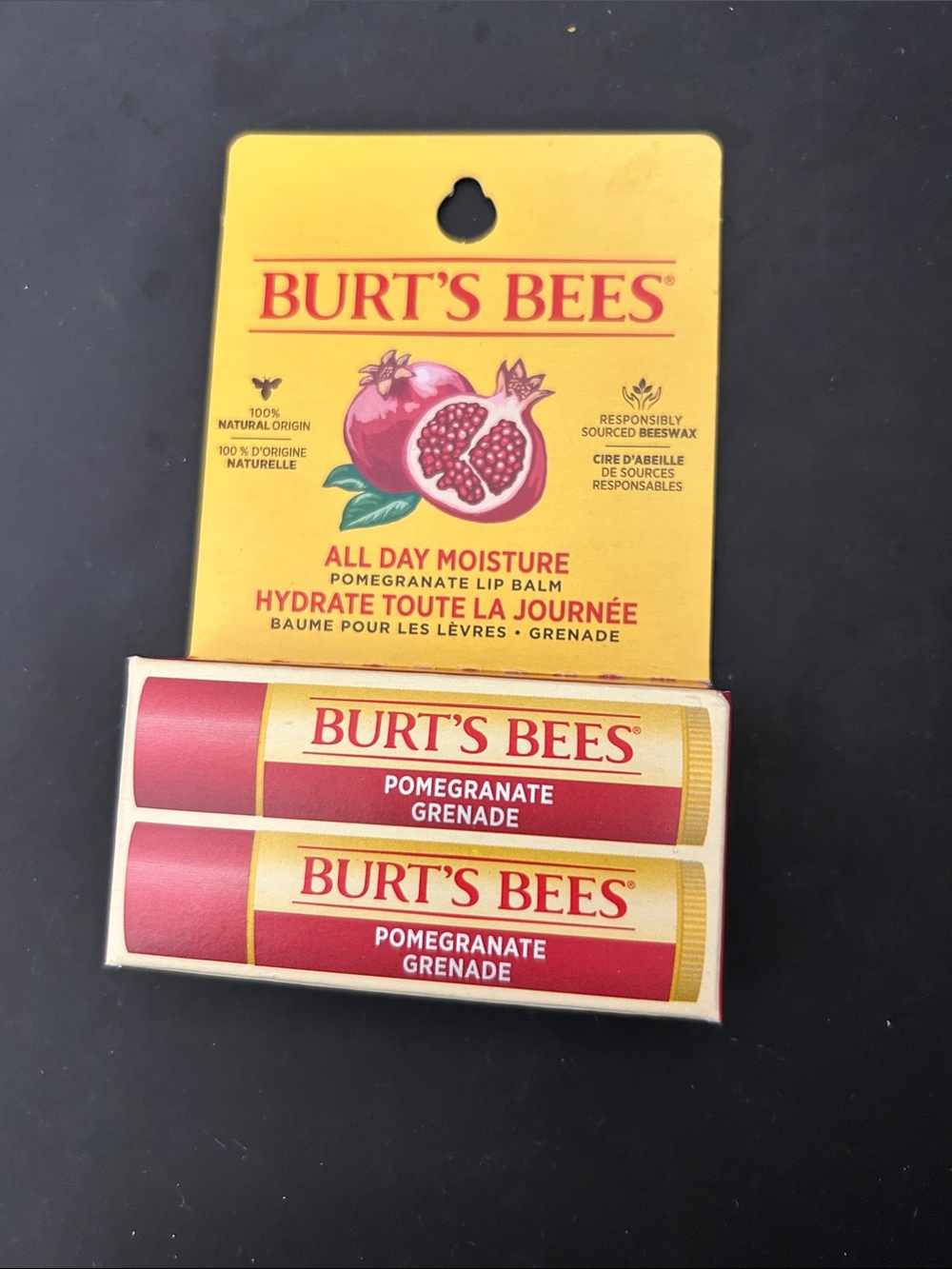 NWT 🆕 Burt's Bees Pomegranate Lip Balm Duo - All Day Moisture 100% Natural Origi